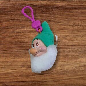 Disney Snow White & the Seven Dwarves Plush Green Hat Dwarf Head Backpack Clip B